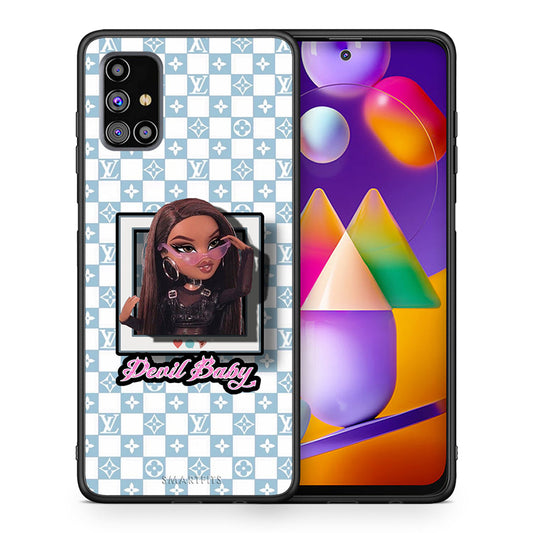Θήκη Αγίου Βαλεντίνου Samsung M31s Devil Baby από τη Smartfits με σχέδιο στο πίσω μέρος και μαύρο περίβλημα | Samsung M31s Devil Baby case with colorful back and black bezels