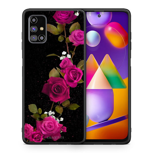 Θήκη Samsung M31s Red Roses Flower από τη Smartfits με σχέδιο στο πίσω μέρος και μαύρο περίβλημα | Samsung M31s Red Roses Flower case with colorful back and black bezels