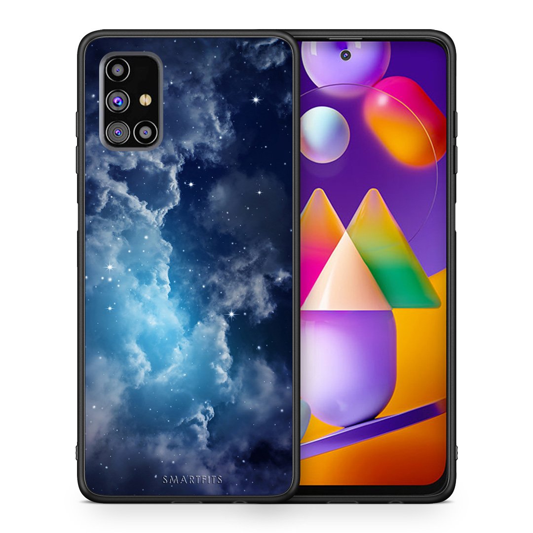 Θήκη Samsung M31s Blue Sky Galaxy από τη Smartfits με σχέδιο στο πίσω μέρος και μαύρο περίβλημα | Samsung M31s Blue Sky Galaxy case with colorful back and black bezels