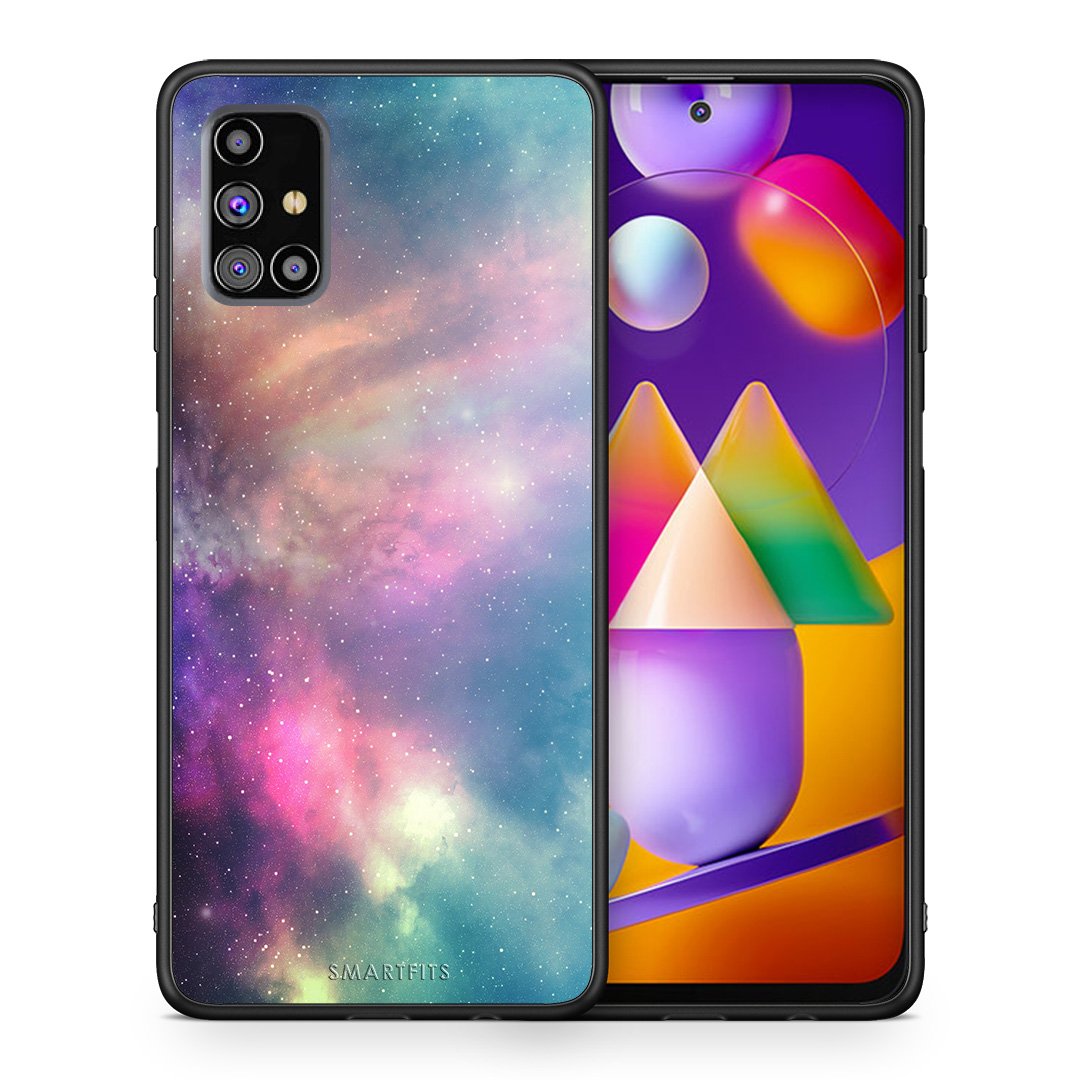 Θήκη Samsung M31s Rainbow Galaxy από τη Smartfits με σχέδιο στο πίσω μέρος και μαύρο περίβλημα | Samsung M31s Rainbow Galaxy case with colorful back and black bezels