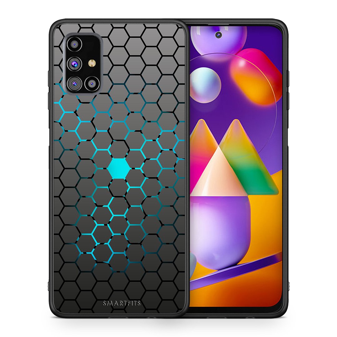 Θήκη Samsung M31s Hexagonal Geometric από τη Smartfits με σχέδιο στο πίσω μέρος και μαύρο περίβλημα | Samsung M31s Hexagonal Geometric case with colorful back and black bezels