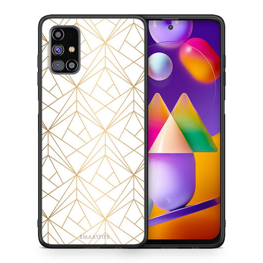 Θήκη Samsung M31s Luxury White Geometric από τη Smartfits με σχέδιο στο πίσω μέρος και μαύρο περίβλημα | Samsung M31s Luxury White Geometric case with colorful back and black bezels