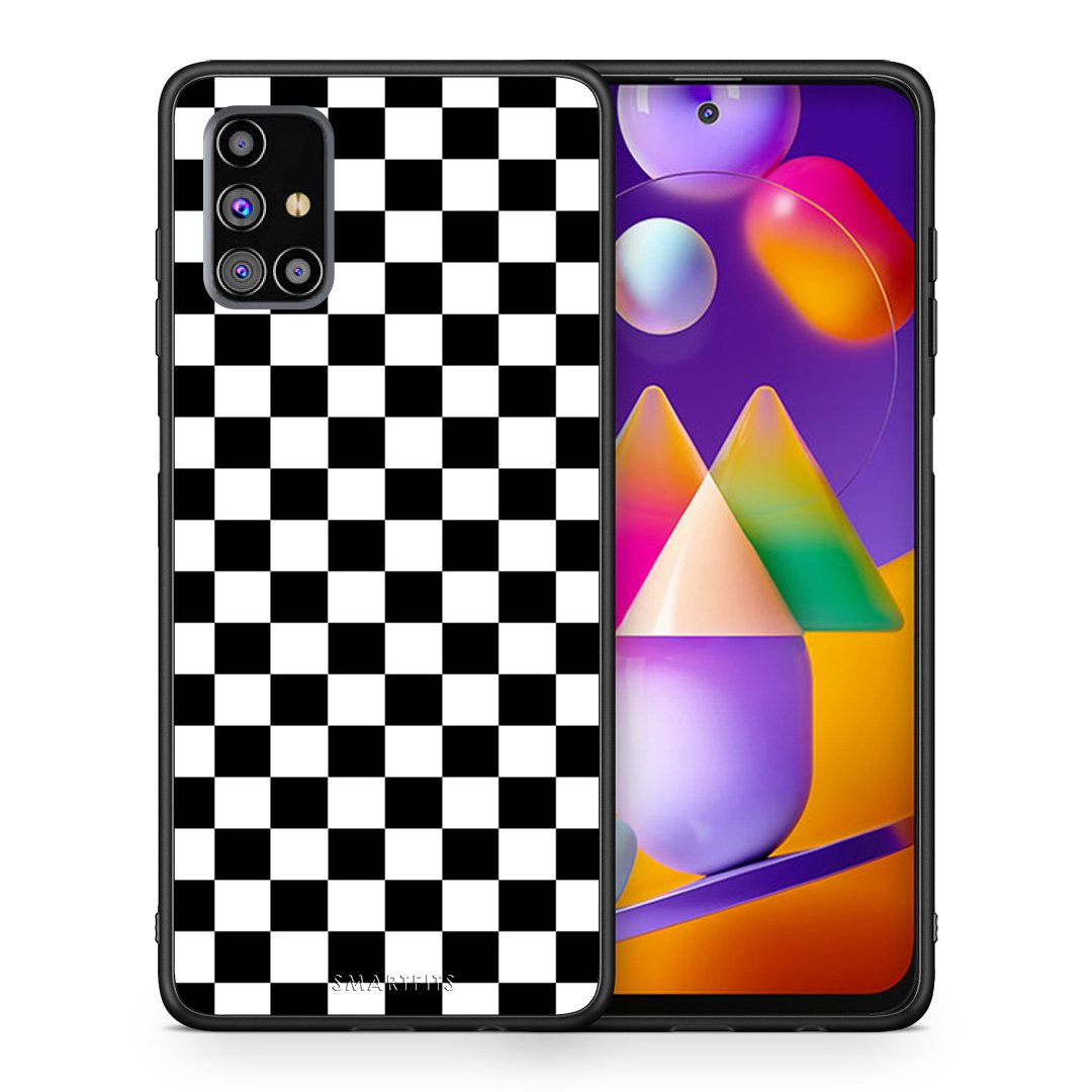Θήκη Samsung M31s Squares Geometric από τη Smartfits με σχέδιο στο πίσω μέρος και μαύρο περίβλημα | Samsung M31s Squares Geometric case with colorful back and black bezels