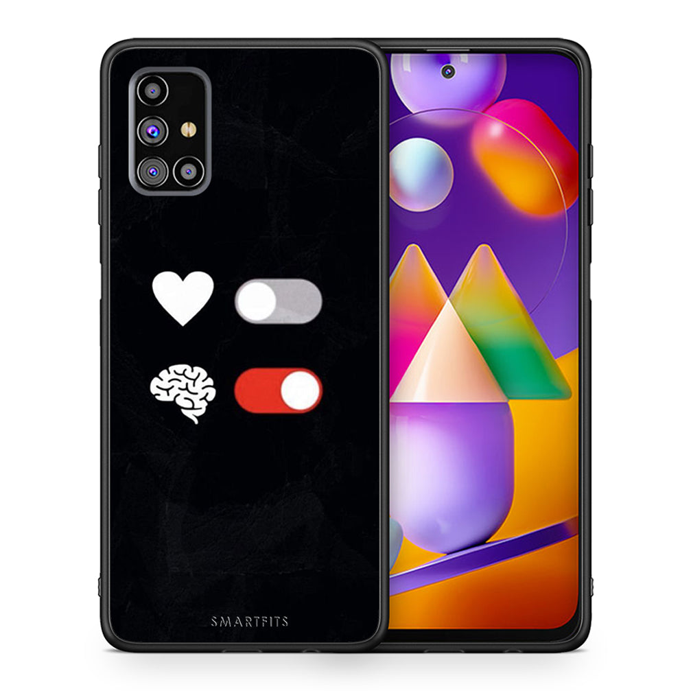 Θήκη Αγίου Βαλεντίνου Samsung M31s Heart Vs Brain από τη Smartfits με σχέδιο στο πίσω μέρος και μαύρο περίβλημα | Samsung M31s Heart Vs Brain case with colorful back and black bezels