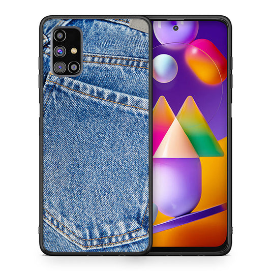 Θήκη Samsung M31s Jeans Pocket από τη Smartfits με σχέδιο στο πίσω μέρος και μαύρο περίβλημα | Samsung M31s Jeans Pocket case with colorful back and black bezels