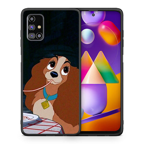 Θήκη Αγίου Βαλεντίνου Samsung M31s Lady And Tramp 2 από τη Smartfits με σχέδιο στο πίσω μέρος και μαύρο περίβλημα | Samsung M31s Lady And Tramp 2 case with colorful back and black bezels