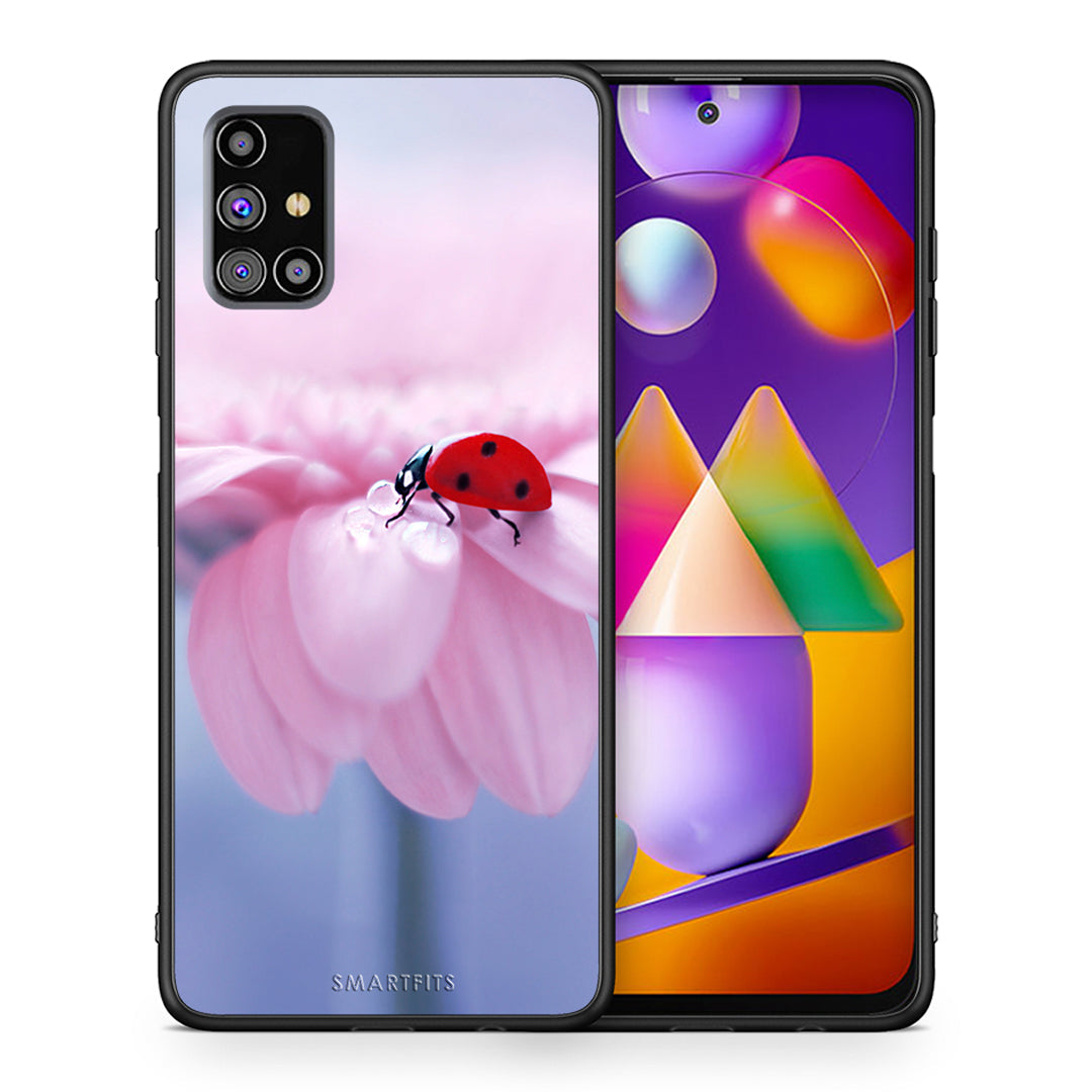 Θήκη Samsung M31s Ladybug Flower από τη Smartfits με σχέδιο στο πίσω μέρος και μαύρο περίβλημα | Samsung M31s Ladybug Flower case with colorful back and black bezels
