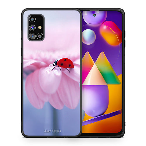 Θήκη Samsung M31s Ladybug Flower από τη Smartfits με σχέδιο στο πίσω μέρος και μαύρο περίβλημα | Samsung M31s Ladybug Flower case with colorful back and black bezels