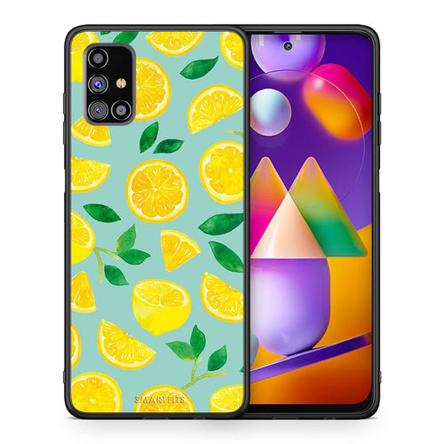 Θήκη Samsung M31s Lemons από τη Smartfits με σχέδιο στο πίσω μέρος και μαύρο περίβλημα | Samsung M31s Lemons case with colorful back and black bezels
