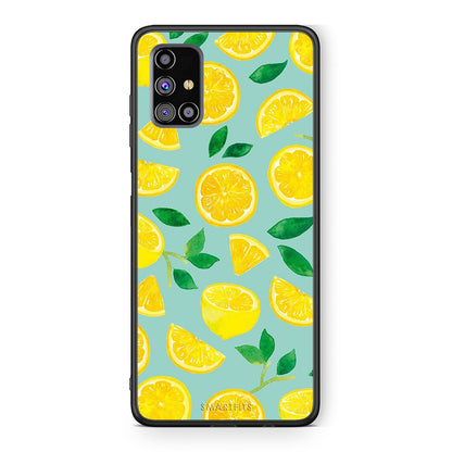 Samsung M31s Lemons θήκη από τη Smartfits με σχέδιο στο πίσω μέρος και μαύρο περίβλημα | Smartphone case with colorful back and black bezels by Smartfits