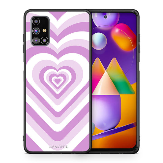 Θήκη Samsung M31s Lilac Hearts από τη Smartfits με σχέδιο στο πίσω μέρος και μαύρο περίβλημα | Samsung M31s Lilac Hearts case with colorful back and black bezels