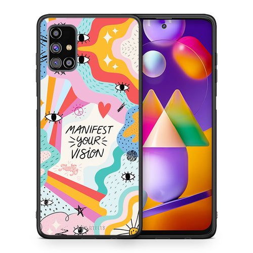 Θήκη Samsung M31s Manifest Your Vision από τη Smartfits με σχέδιο στο πίσω μέρος και μαύρο περίβλημα | Samsung M31s Manifest Your Vision case with colorful back and black bezels
