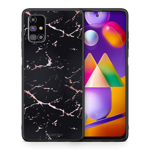 Θήκη Samsung M31s Black Rosegold Marble από τη Smartfits με σχέδιο στο πίσω μέρος και μαύρο περίβλημα | Samsung M31s Black Rosegold Marble case with colorful back and black bezels