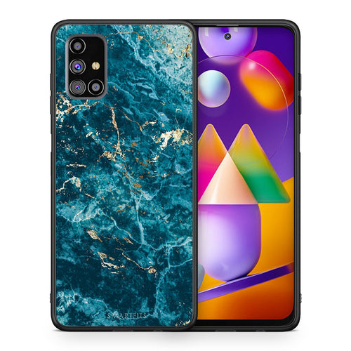 Θήκη Samsung M31s Marble Blue από τη Smartfits με σχέδιο στο πίσω μέρος και μαύρο περίβλημα | Samsung M31s Marble Blue case with colorful back and black bezels