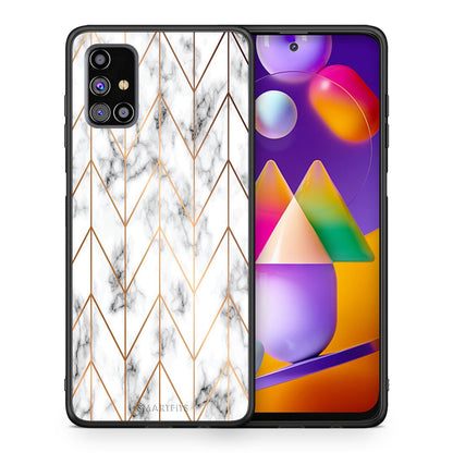 Θήκη Samsung M31s Gold Geometric Marble από τη Smartfits με σχέδιο στο πίσω μέρος και μαύρο περίβλημα | Samsung M31s Gold Geometric Marble case with colorful back and black bezels