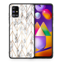 Thumbnail for Θήκη Samsung M31s Gold Geometric Marble από τη Smartfits με σχέδιο στο πίσω μέρος και μαύρο περίβλημα | Samsung M31s Gold Geometric Marble case with colorful back and black bezels