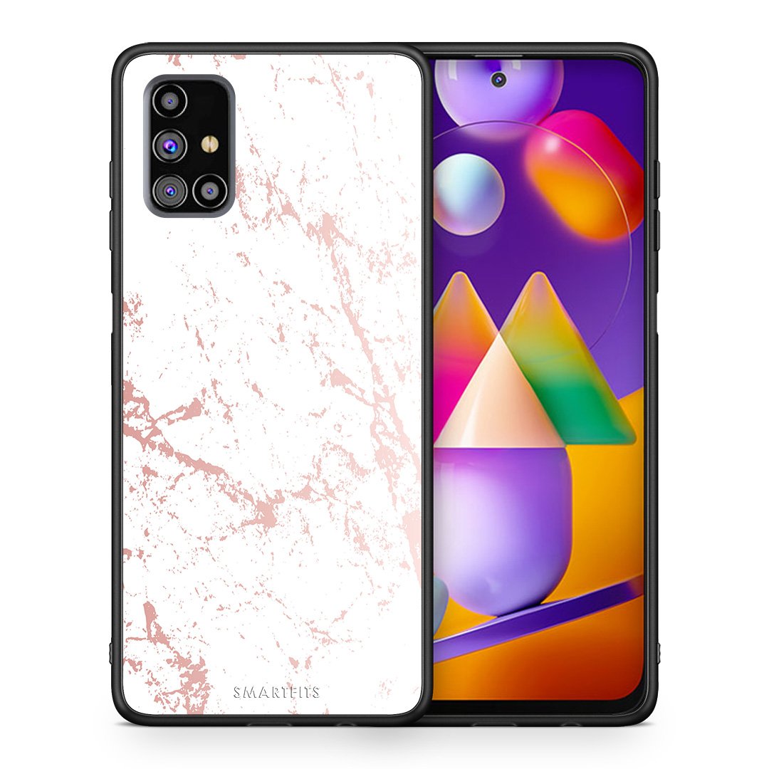 Θήκη Samsung M31s Pink Splash Marble από τη Smartfits με σχέδιο στο πίσω μέρος και μαύρο περίβλημα | Samsung M31s Pink Splash Marble case with colorful back and black bezels