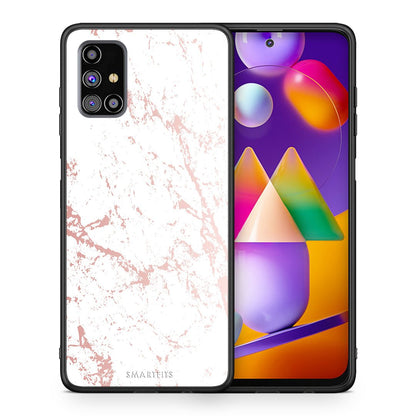 Θήκη Samsung M31s Pink Splash Marble από τη Smartfits με σχέδιο στο πίσω μέρος και μαύρο περίβλημα | Samsung M31s Pink Splash Marble case with colorful back and black bezels