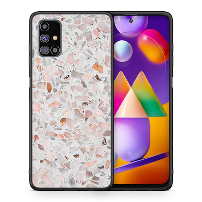 Θήκη Samsung M31s Marble Terrazzo από τη Smartfits με σχέδιο στο πίσω μέρος και μαύρο περίβλημα | Samsung M31s Marble Terrazzo case with colorful back and black bezels