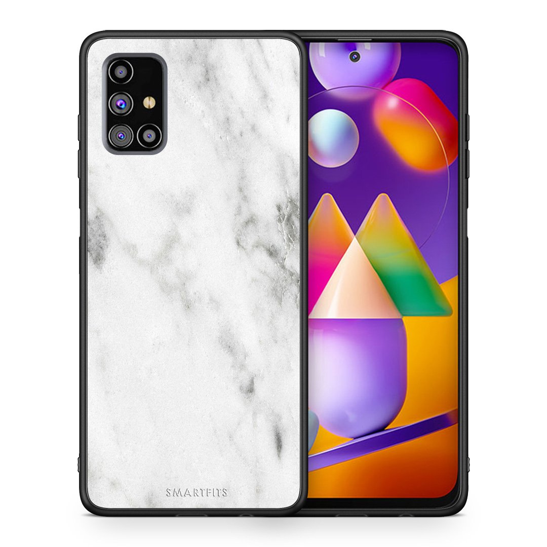 Θήκη Samsung M31s White Marble από τη Smartfits με σχέδιο στο πίσω μέρος και μαύρο περίβλημα | Samsung M31s White Marble case with colorful back and black bezels