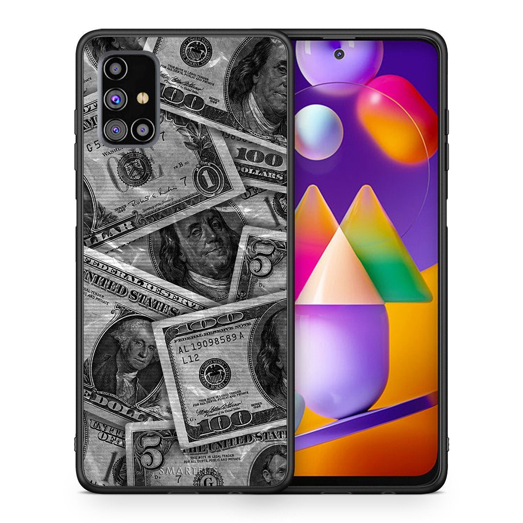 Θήκη Samsung M31s Money Dollars από τη Smartfits με σχέδιο στο πίσω μέρος και μαύρο περίβλημα | Samsung M31s Money Dollars case with colorful back and black bezels