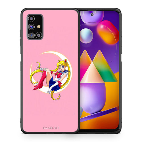 Θήκη Samsung M31s Moon Girl από τη Smartfits με σχέδιο στο πίσω μέρος και μαύρο περίβλημα | Samsung M31s Moon Girl case with colorful back and black bezels