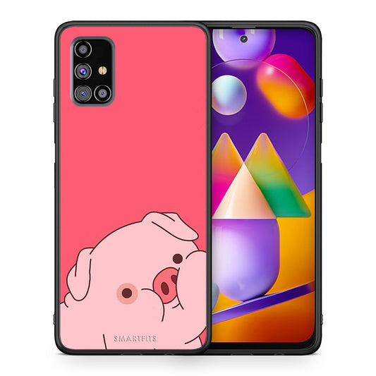 Θήκη Αγίου Βαλεντίνου Samsung M31s Pig Love 1 από τη Smartfits με σχέδιο στο πίσω μέρος και μαύρο περίβλημα | Samsung M31s Pig Love 1 case with colorful back and black bezels