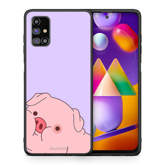 Θήκη Αγίου Βαλεντίνου Samsung M31s Pig Love 2 από τη Smartfits με σχέδιο στο πίσω μέρος και μαύρο περίβλημα | Samsung M31s Pig Love 2 case with colorful back and black bezels