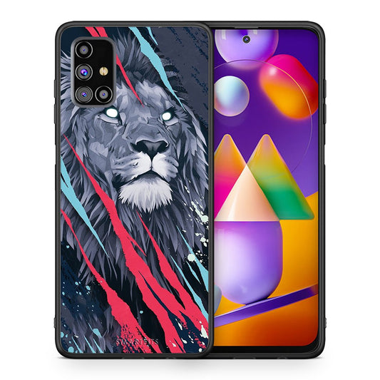 Θήκη Samsung M31s Lion Designer PopArt από τη Smartfits με σχέδιο στο πίσω μέρος και μαύρο περίβλημα | Samsung M31s Lion Designer PopArt case with colorful back and black bezels