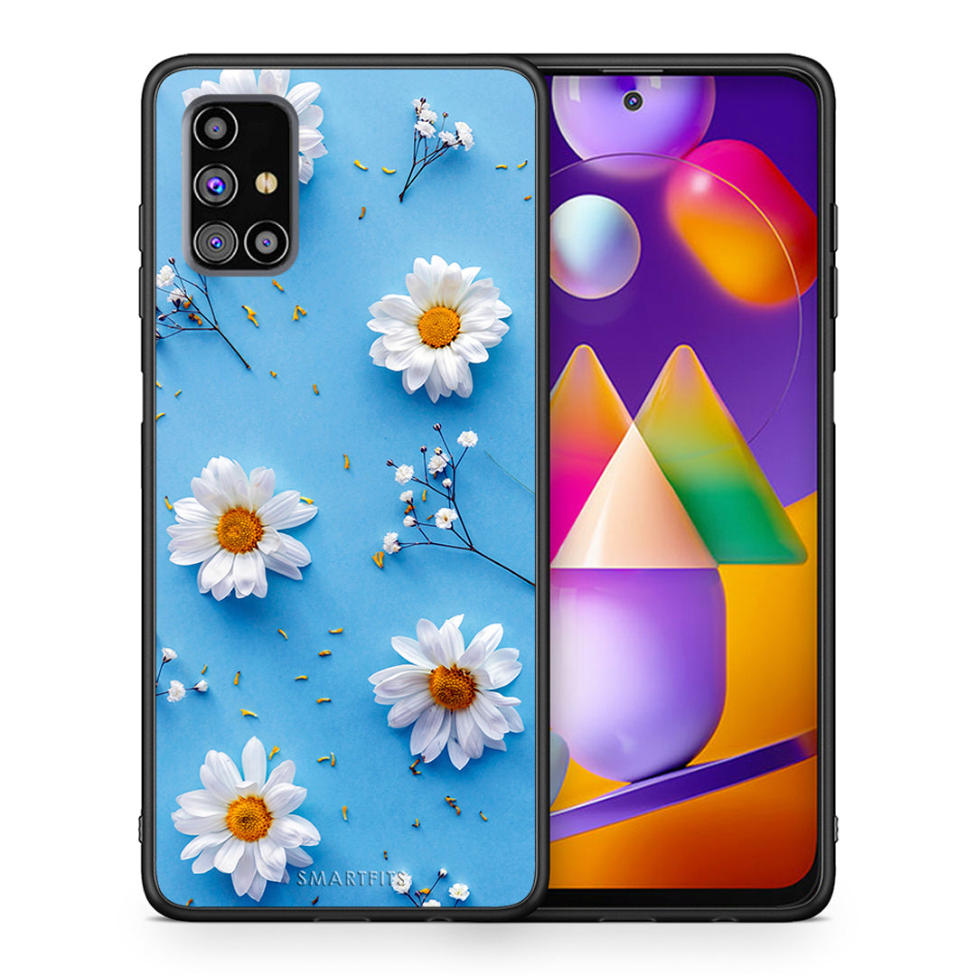 Θήκη Samsung M31s Real Daisies από τη Smartfits με σχέδιο στο πίσω μέρος και μαύρο περίβλημα | Samsung M31s Real Daisies case with colorful back and black bezels