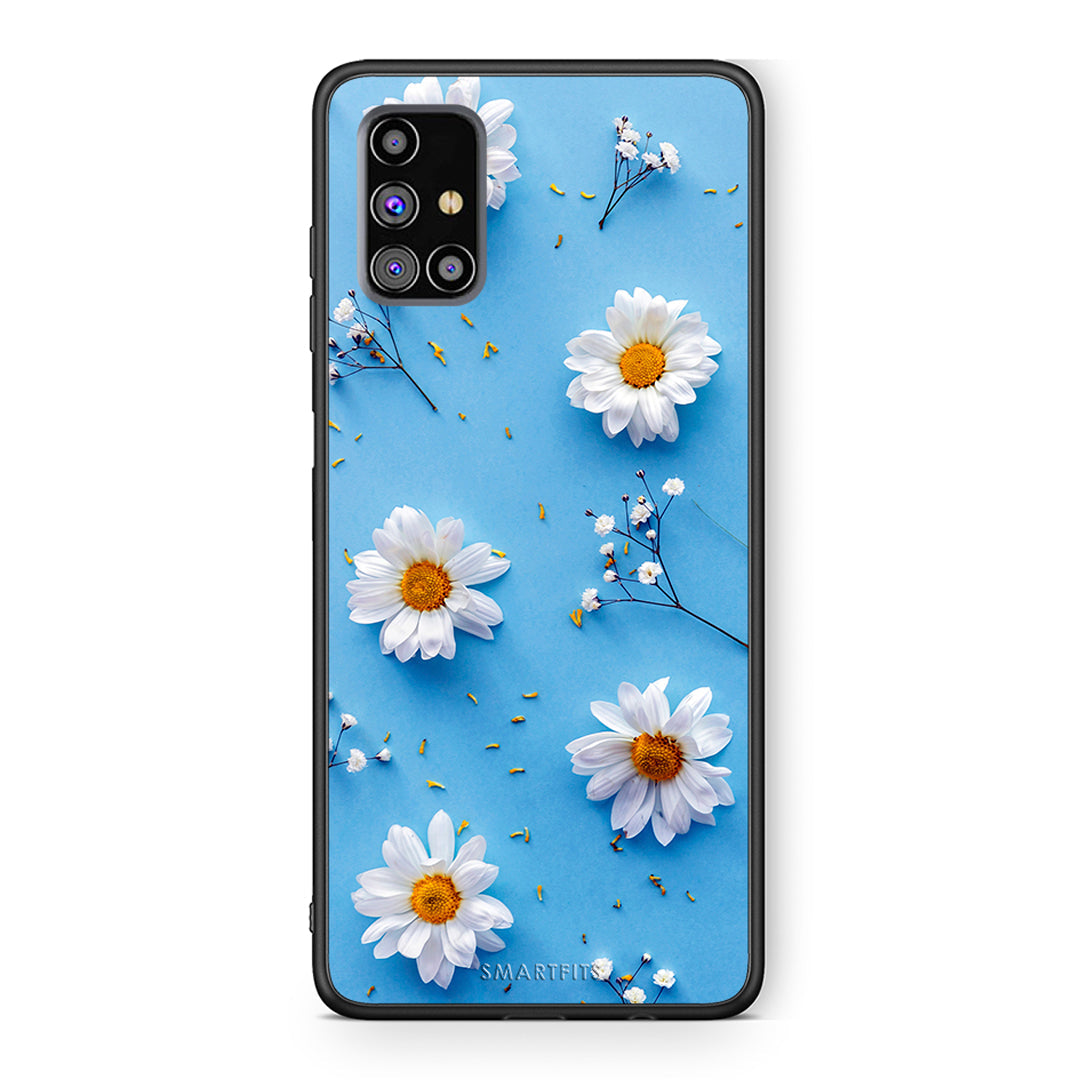 Samsung M31s Real Daisies θήκη από τη Smartfits με σχέδιο στο πίσω μέρος και μαύρο περίβλημα | Smartphone case with colorful back and black bezels by Smartfits