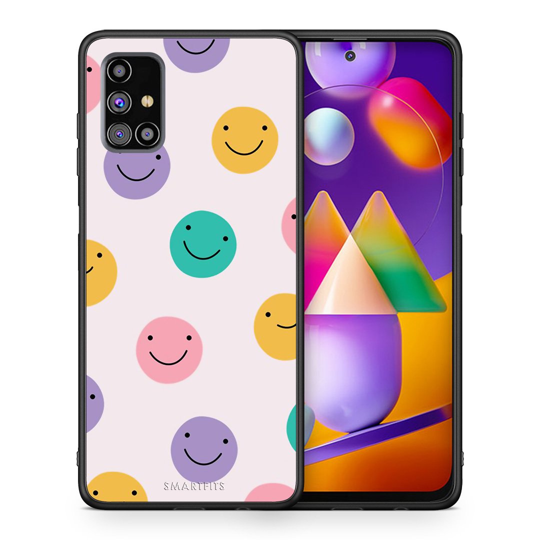 Θήκη Samsung M31s Smiley Faces από τη Smartfits με σχέδιο στο πίσω μέρος και μαύρο περίβλημα | Samsung M31s Smiley Faces case with colorful back and black bezels