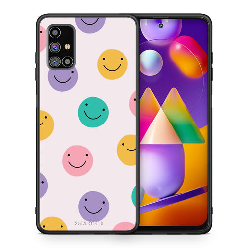 Θήκη Samsung M31s Smiley Faces από τη Smartfits με σχέδιο στο πίσω μέρος και μαύρο περίβλημα | Samsung M31s Smiley Faces case with colorful back and black bezels