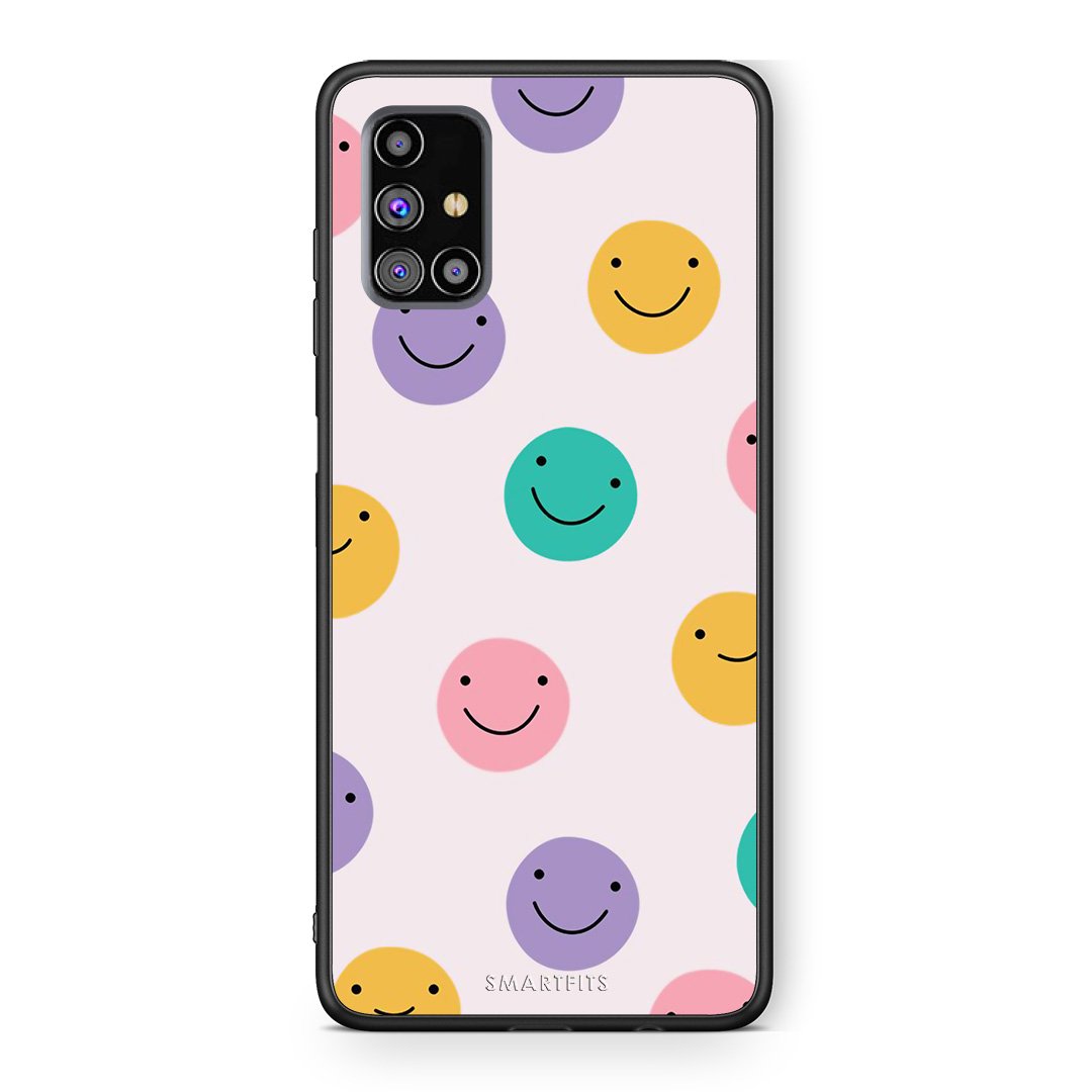 Samsung M31s Smiley Faces θήκη από τη Smartfits με σχέδιο στο πίσω μέρος και μαύρο περίβλημα | Smartphone case with colorful back and black bezels by Smartfits