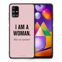 Thumbnail for Θήκη Samsung M31s Superpower Woman από τη Smartfits με σχέδιο στο πίσω μέρος και μαύρο περίβλημα | Samsung M31s Superpower Woman case with colorful back and black bezels