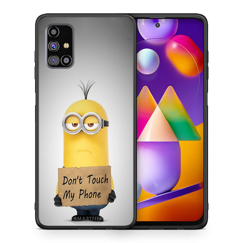 Θήκη Samsung M31s Minion Text από τη Smartfits με σχέδιο στο πίσω μέρος και μαύρο περίβλημα | Samsung M31s Minion Text case with colorful back and black bezels