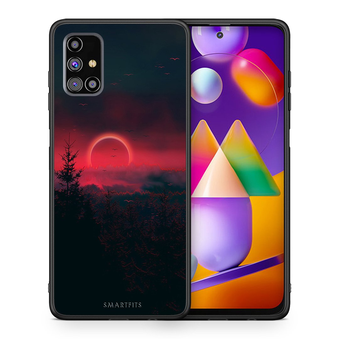 Θήκη Samsung M31s Sunset Tropic από τη Smartfits με σχέδιο στο πίσω μέρος και μαύρο περίβλημα | Samsung M31s Sunset Tropic case with colorful back and black bezels