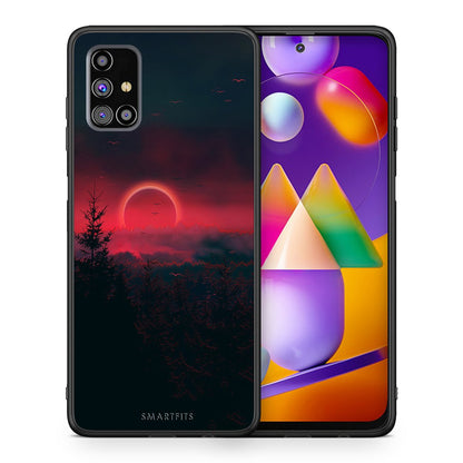 Θήκη Samsung M31s Sunset Tropic από τη Smartfits με σχέδιο στο πίσω μέρος και μαύρο περίβλημα | Samsung M31s Sunset Tropic case with colorful back and black bezels