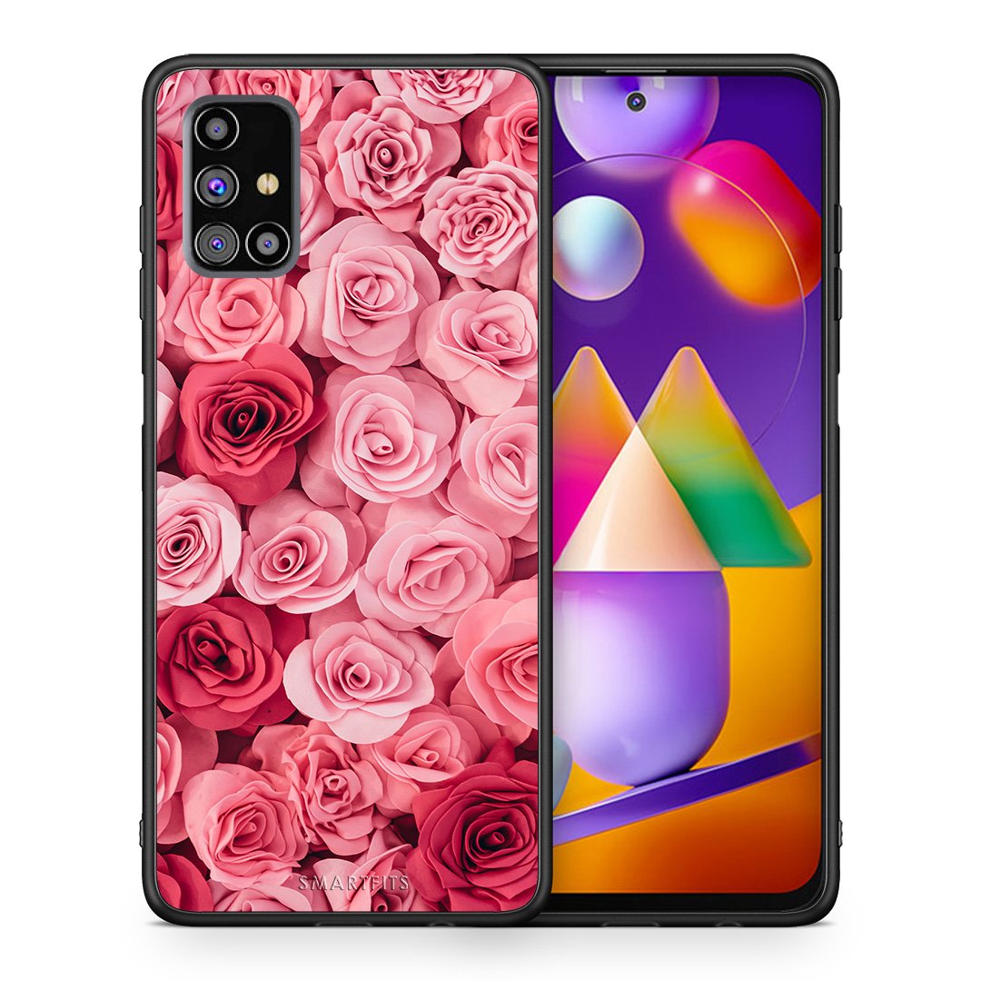 Θήκη Samsung M31s RoseGarden Valentine από τη Smartfits με σχέδιο στο πίσω μέρος και μαύρο περίβλημα | Samsung M31s RoseGarden Valentine case with colorful back and black bezels