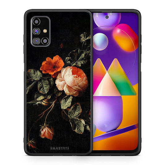 Θήκη Samsung M31s Vintage Roses από τη Smartfits με σχέδιο στο πίσω μέρος και μαύρο περίβλημα | Samsung M31s Vintage Roses case with colorful back and black bezels