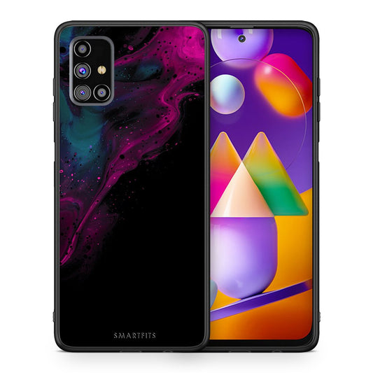 Θήκη Samsung M31s Pink Black Watercolor από τη Smartfits με σχέδιο στο πίσω μέρος και μαύρο περίβλημα | Samsung M31s Pink Black Watercolor case with colorful back and black bezels