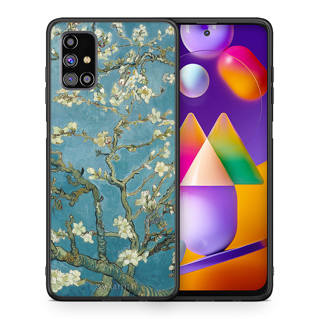 Θήκη Samsung M31s White Blossoms από τη Smartfits με σχέδιο στο πίσω μέρος και μαύρο περίβλημα | Samsung M31s White Blossoms case with colorful back and black bezels