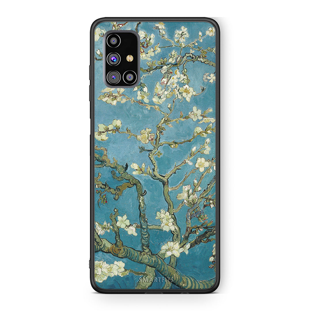 Samsung M31s White Blossoms θήκη από τη Smartfits με σχέδιο στο πίσω μέρος και μαύρο περίβλημα | Smartphone case with colorful back and black bezels by Smartfits
