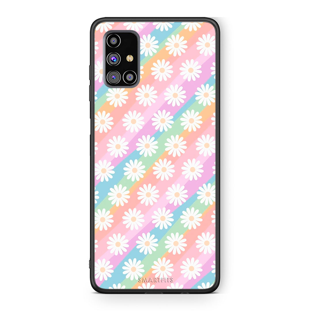 Samsung M31s White Daisies θήκη από τη Smartfits με σχέδιο στο πίσω μέρος και μαύρο περίβλημα | Smartphone case with colorful back and black bezels by Smartfits
