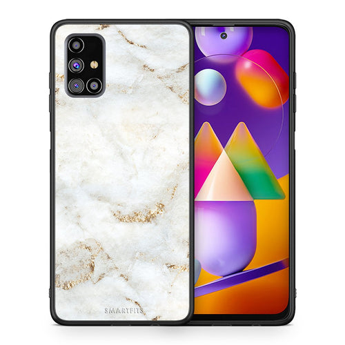 Θήκη Samsung M31s White Gold Marble από τη Smartfits με σχέδιο στο πίσω μέρος και μαύρο περίβλημα | Samsung M31s White Gold Marble case with colorful back and black bezels