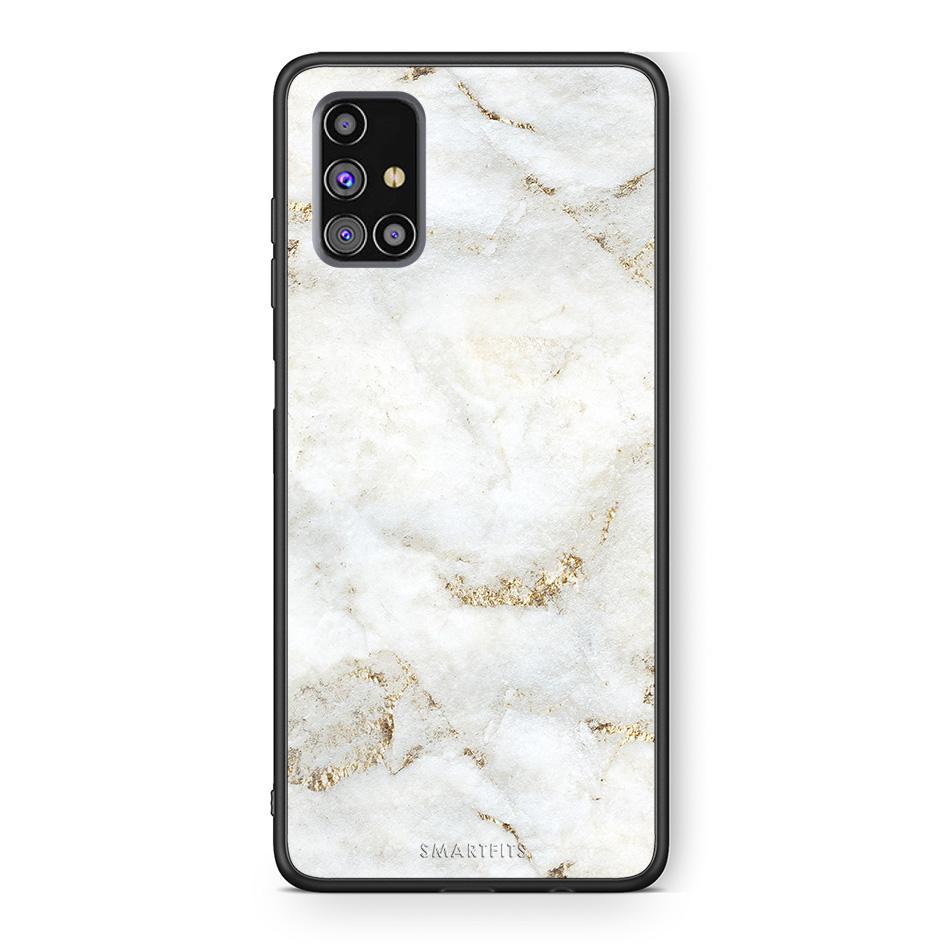 Samsung M31s White Gold Marble θήκη από τη Smartfits με σχέδιο στο πίσω μέρος και μαύρο περίβλημα | Smartphone case with colorful back and black bezels by Smartfits
