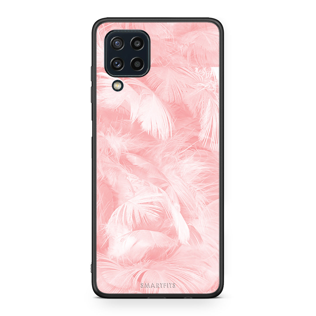 33 - Samsung M32 4G Pink Feather Boho case, cover, bumper