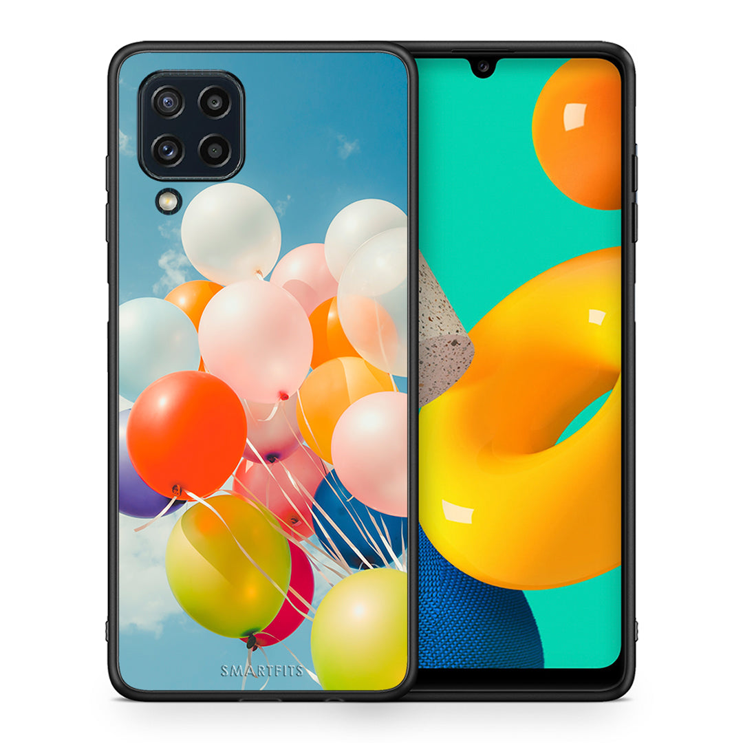 Θήκη Samsung M32 4G Colorful Balloons από τη Smartfits με σχέδιο στο πίσω μέρος και μαύρο περίβλημα | Samsung M32 4G Colorful Balloons case with colorful back and black bezels