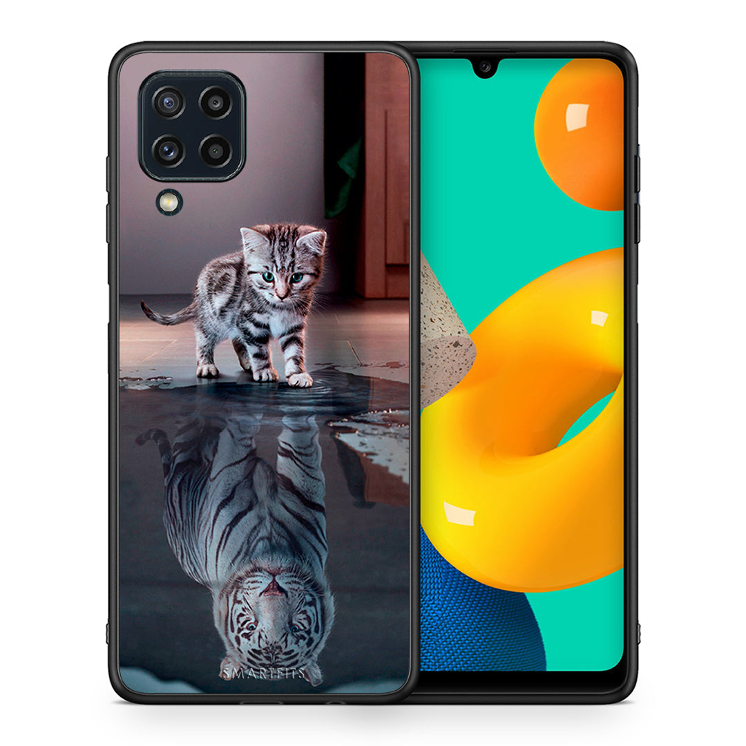 Θήκη Samsung M32 4G Tiger Cute από τη Smartfits με σχέδιο στο πίσω μέρος και μαύρο περίβλημα | Samsung M32 4G Tiger Cute case with colorful back and black bezels