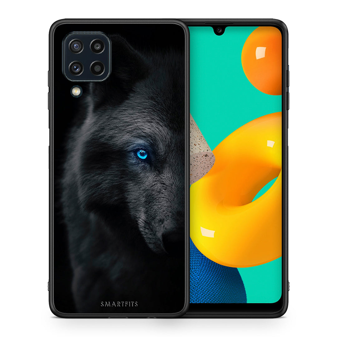 Θήκη Samsung M32 4G Dark Wolf από τη Smartfits με σχέδιο στο πίσω μέρος και μαύρο περίβλημα | Samsung M32 4G Dark Wolf case with colorful back and black bezels